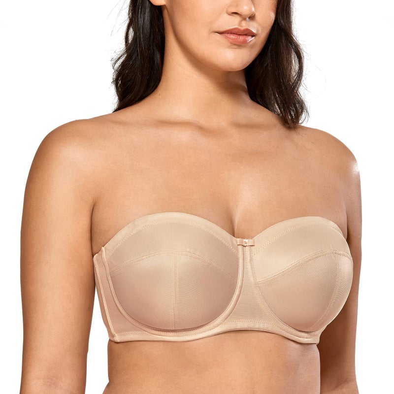 DELIMIRA Women's Strapless Bra Plus Size Underwire Convertible Non Padded Beige 36E - Image 1